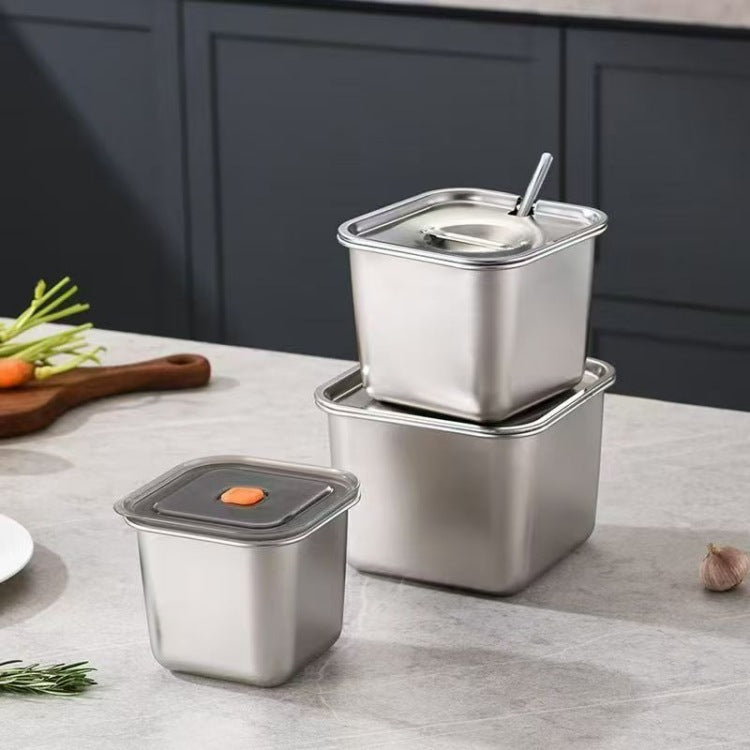 304 stainless steel flavor cup commercial seasoning jar with lid kitchen lard basin square bucket condiment box seasoning tank