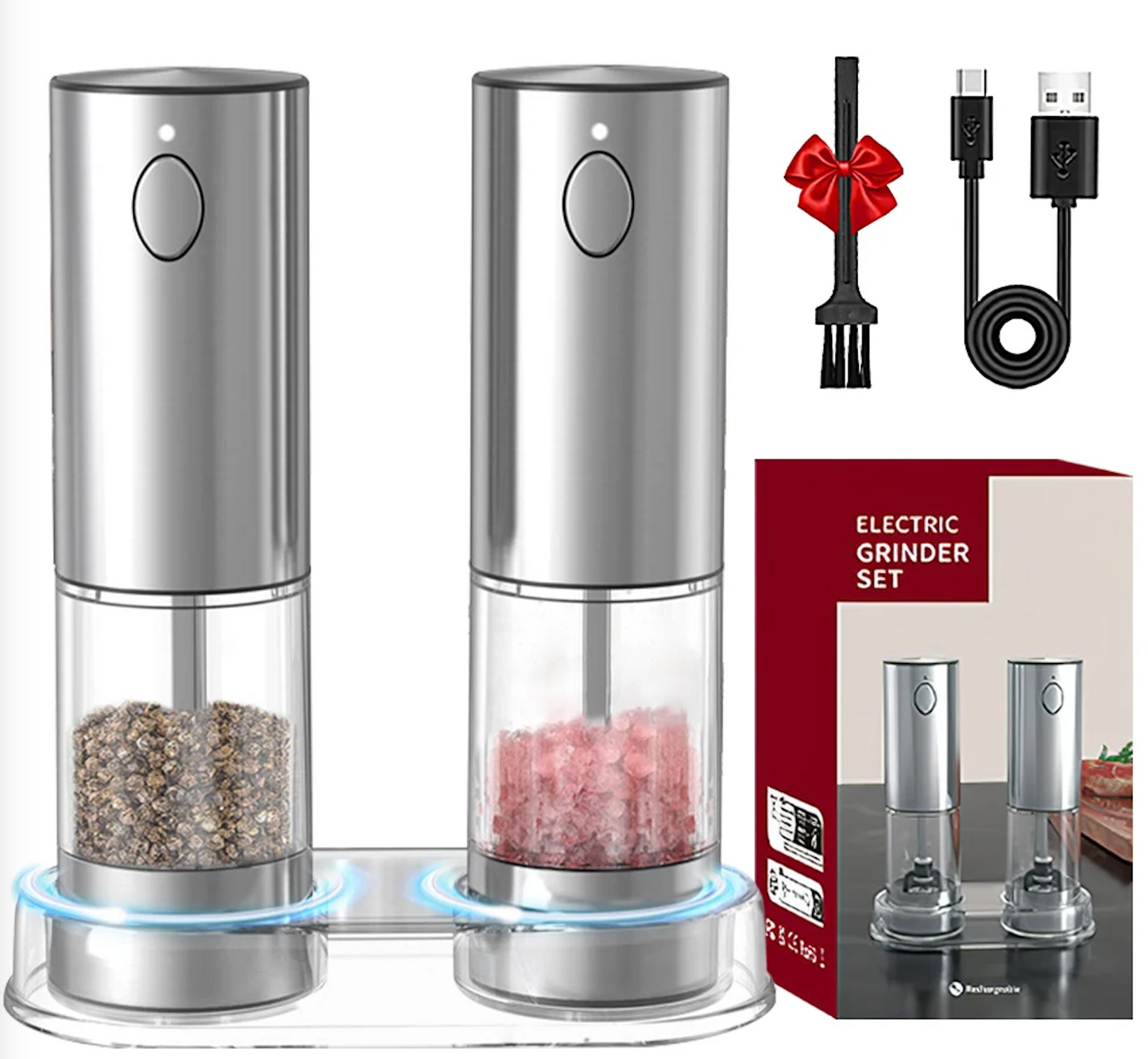 A Electric salt and pepper Grinder Set Stainless Steel Silver/ Black(Free Shipping 🇺🇸 🇦🇺 🇬🇧  🇩🇪)