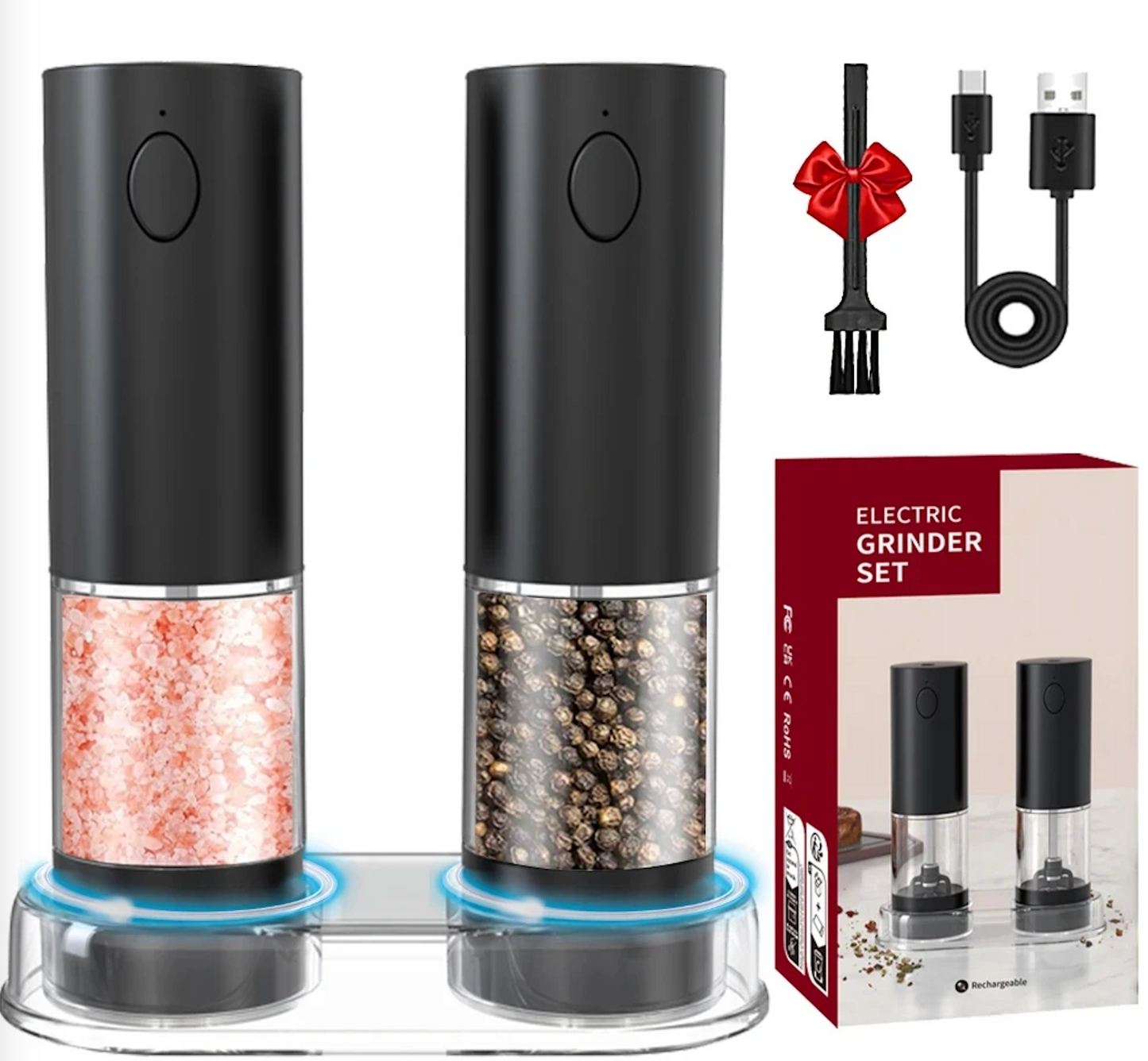 A Electric salt and pepper Grinder Set Stainless Steel Silver/ Black(Free Shipping 🇺🇸 🇦🇺 🇬🇧  🇩🇪)