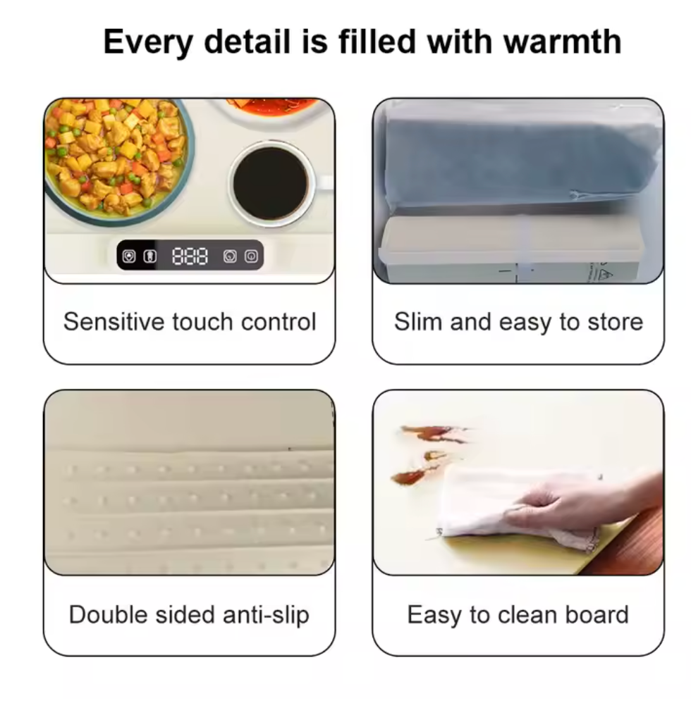 Electric Warming Tray with Adjustable Temperature Foldable Food Warmer Fast Heating Food Warmer Hot Plate Placemat Silicone