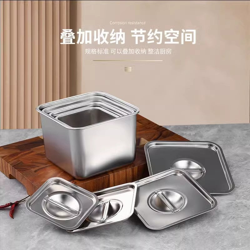 304 stainless steel flavor cup commercial seasoning jar with lid kitchen lard basin square bucket condiment box seasoning tank