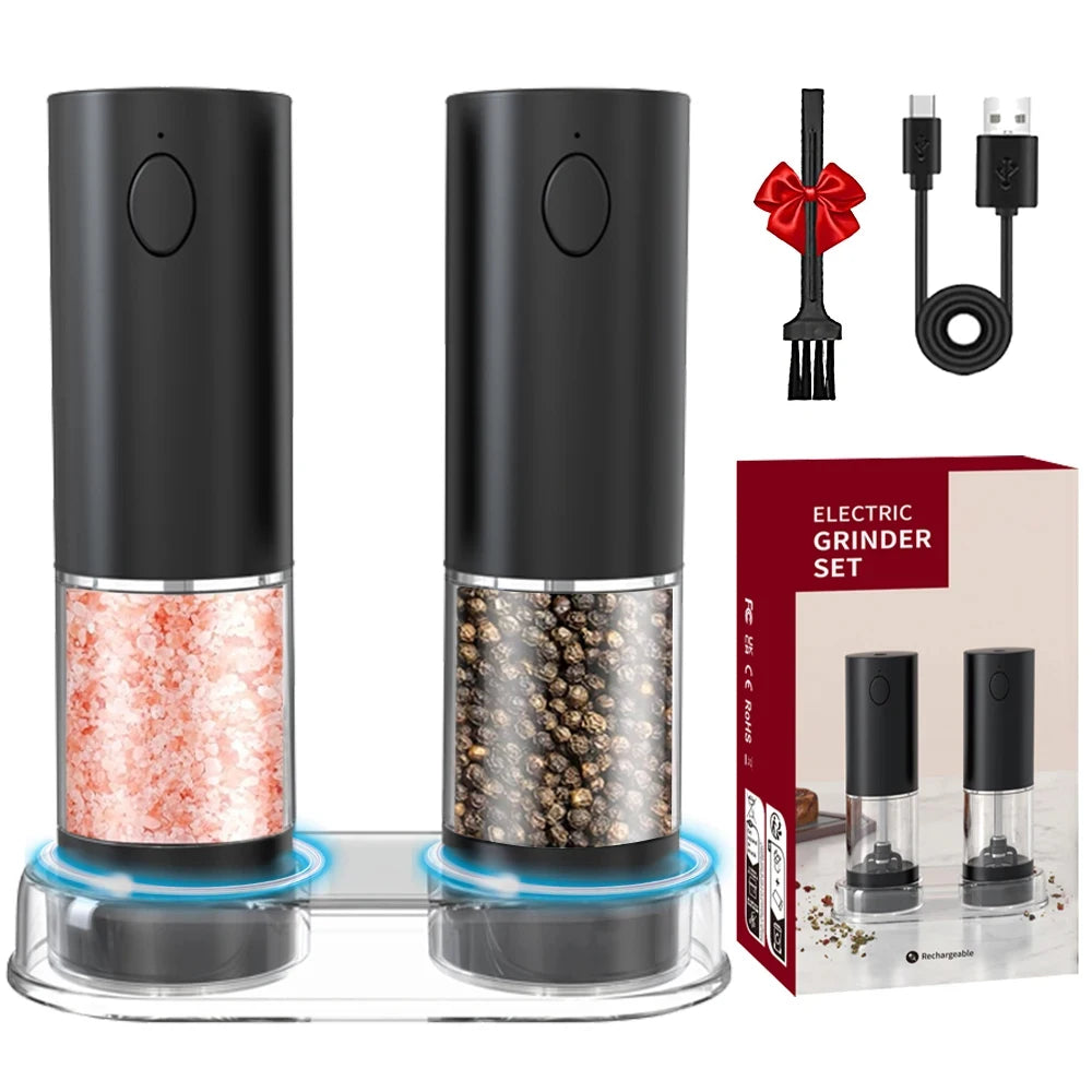 Electric salt and pepper Grinder Set Stainless Steel Silver/ Black