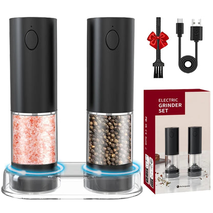 Electric salt and pepper Grinder Set Stainless Steel Silver/ Black