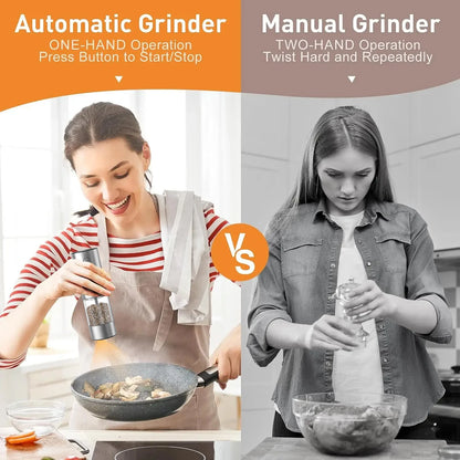 Electric salt and pepper Grinder Set Stainless Steel Silver/ Black