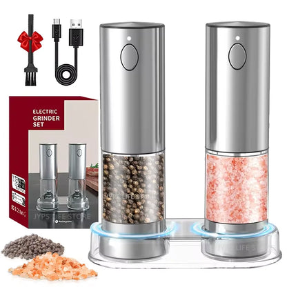 Electric salt and pepper Grinder Set Stainless Steel Silver/ Black
