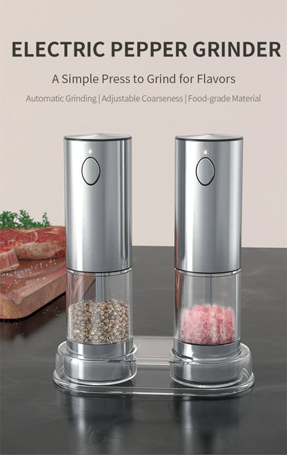 Electric Salt and Pepper Grinder Stainless Steel Silver/ Black(Free Shipping 🇺🇸 🇦🇺)