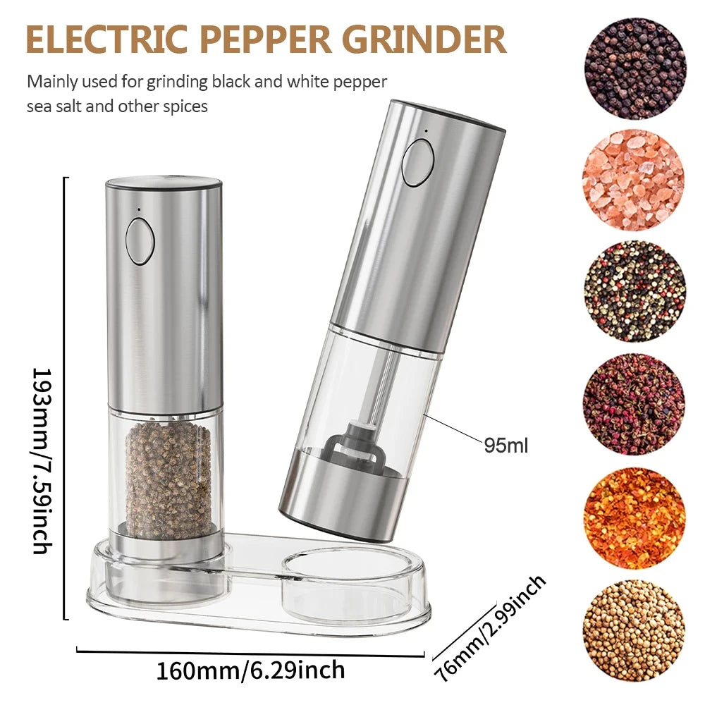 Electric salt and pepper Grinder Set Stainless Steel Silver/ Black