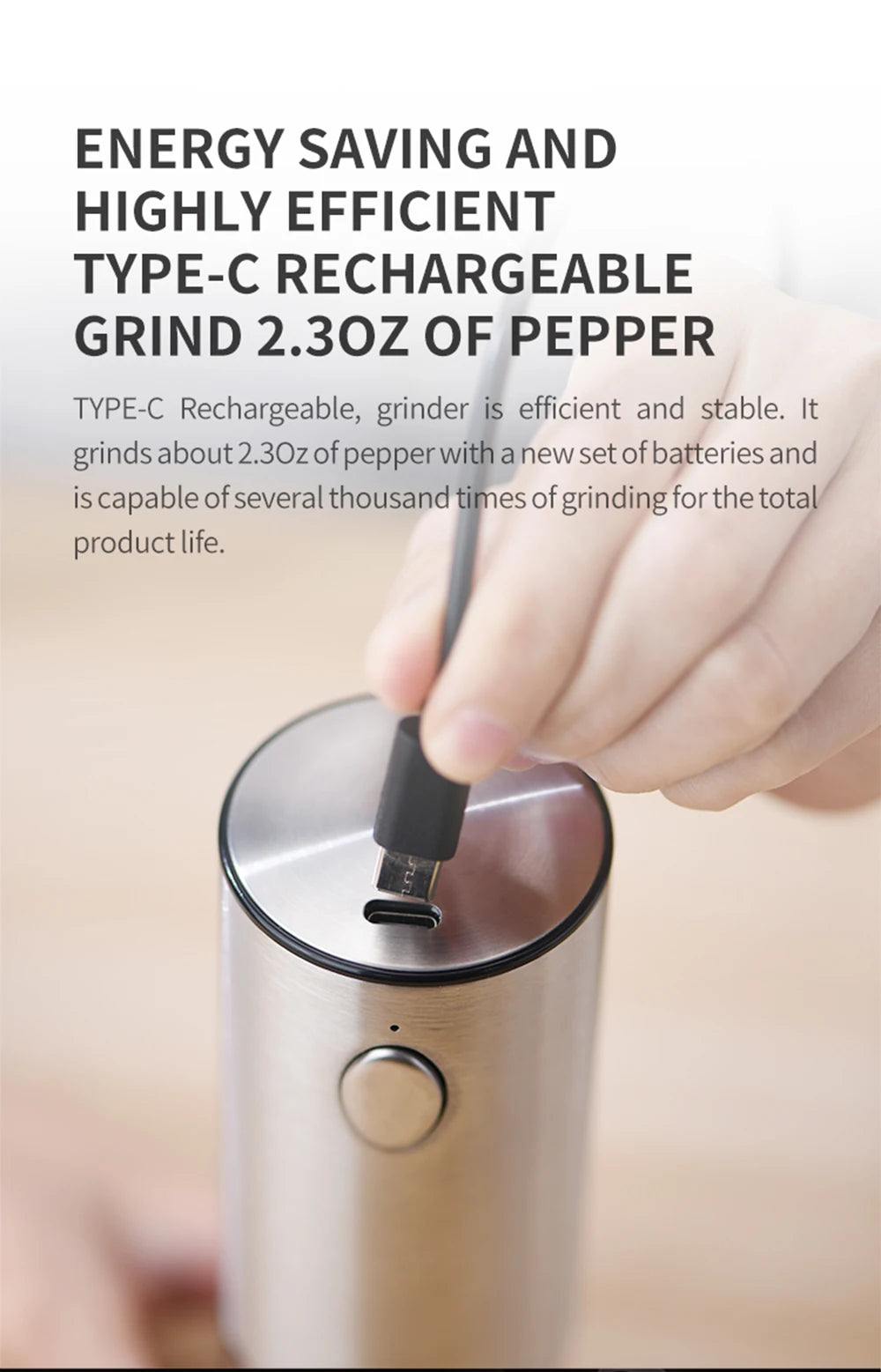 Electric Salt and Pepper Grinder Stainless Steel Silver/ Black(Free Shipping 🇺🇸 🇦🇺)