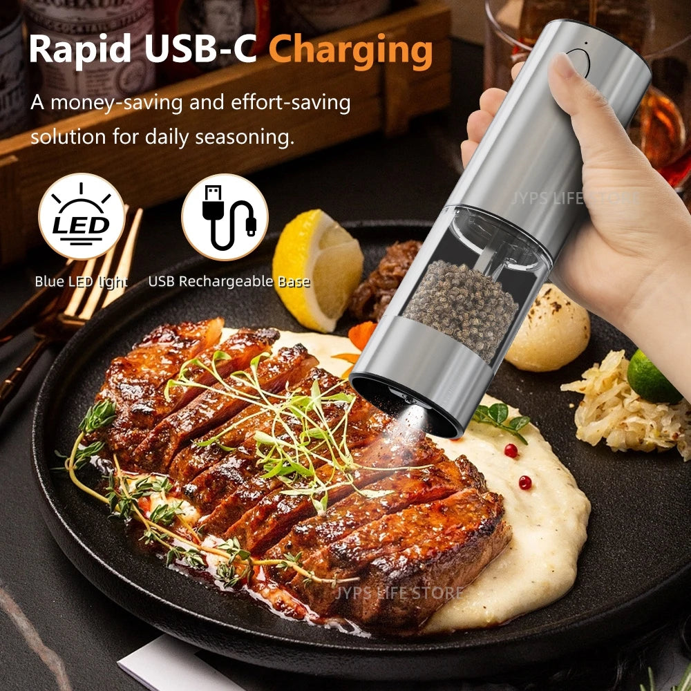 Electric salt and pepper Grinder Set Stainless Steel Silver/ Black