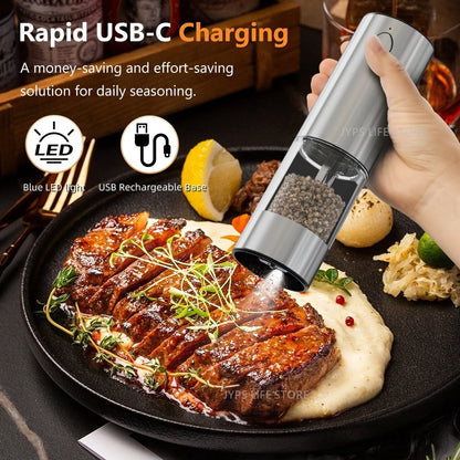 Electric salt and pepper Grinder Set Stainless Steel Silver/ Black