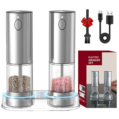 Electric salt and pepper Grinder Set Stainless Steel Silver/ Black