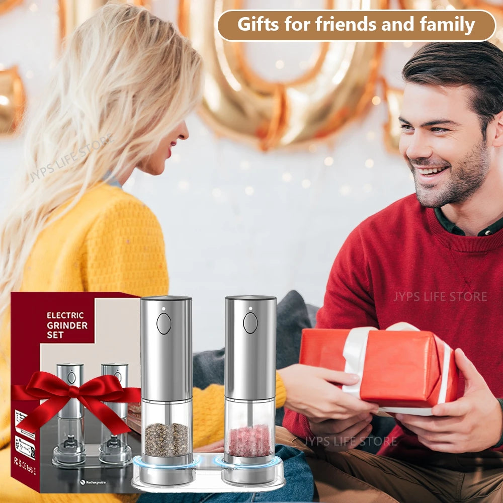 Electric salt and pepper Grinder Set Stainless Steel Silver/ Black