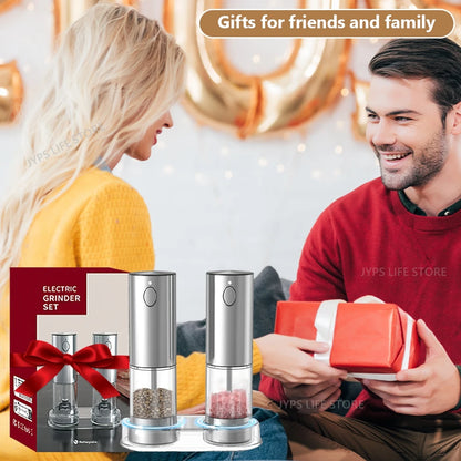 Electric salt and pepper Grinder Set Stainless Steel Silver/ Black